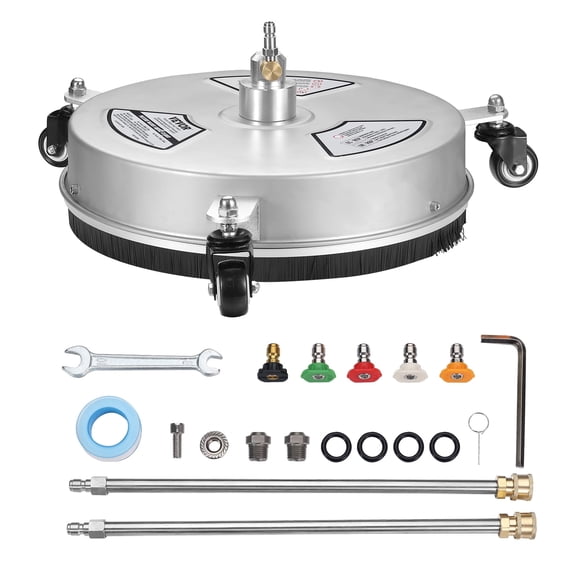 VEVOR 15" Pressure Washer Surface Cleaner w/ Wheels, Stainless Steel Concrete Cleaner 4000 Max PSI ,1/4" Quick-Connect Connector w/ 2 Extension Wand, Heavy Duty Power Washer For Floor Driveway, Patio