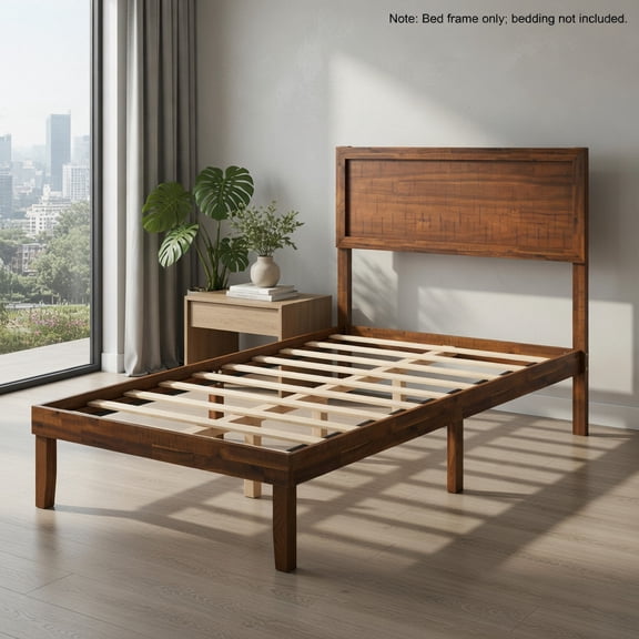 Topcobe Twin/Full/Queen Size Bed Frame with Headboard and Wooden Slats Support, Indoor Furniture, Modern Furniture for Bedroom-Twin Size