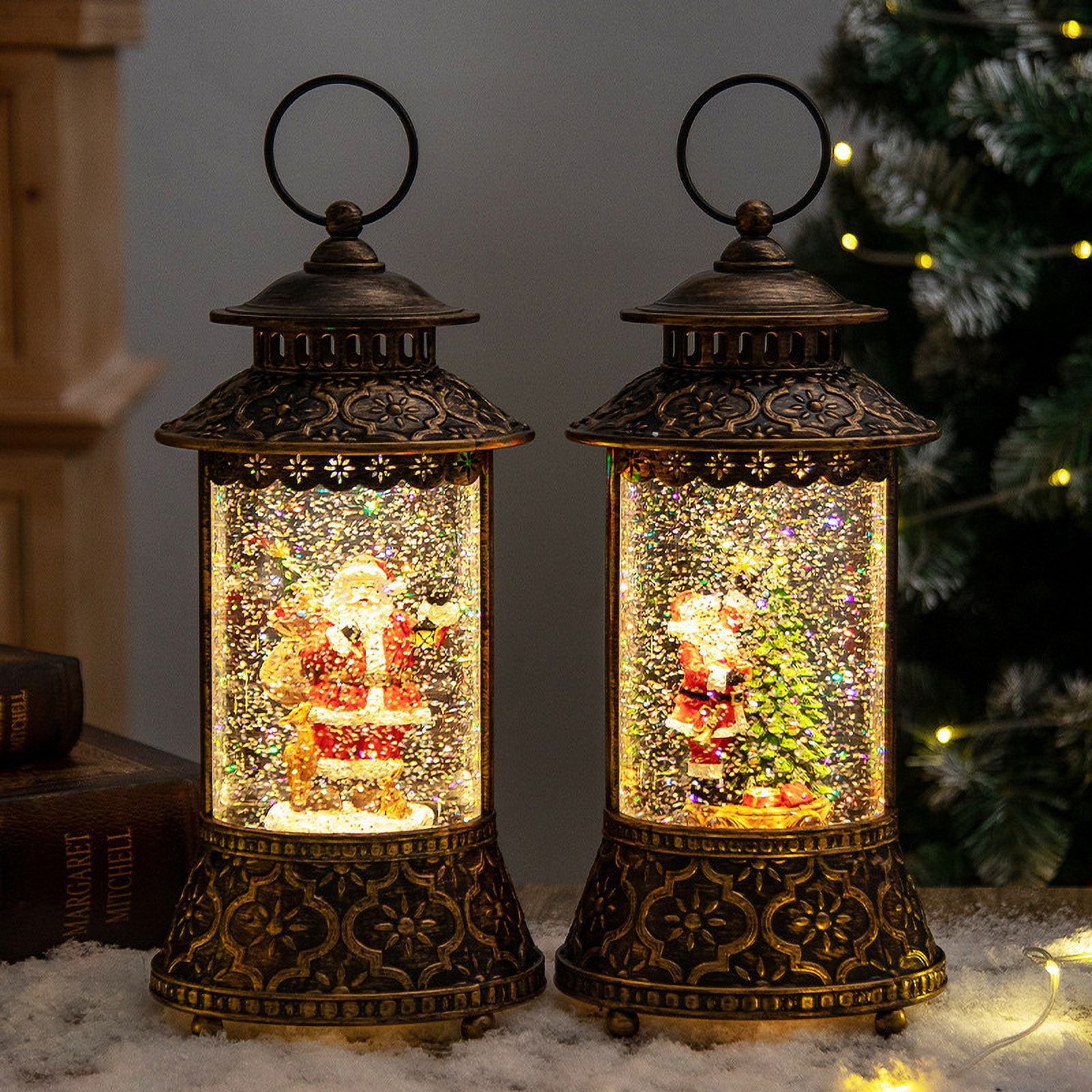 Victory Creative Winter Church Musical Snow Globe Lantern - 9.5 Inch Glitter Spinner With Timer & Music | Battery/USB Christmas Home Decor