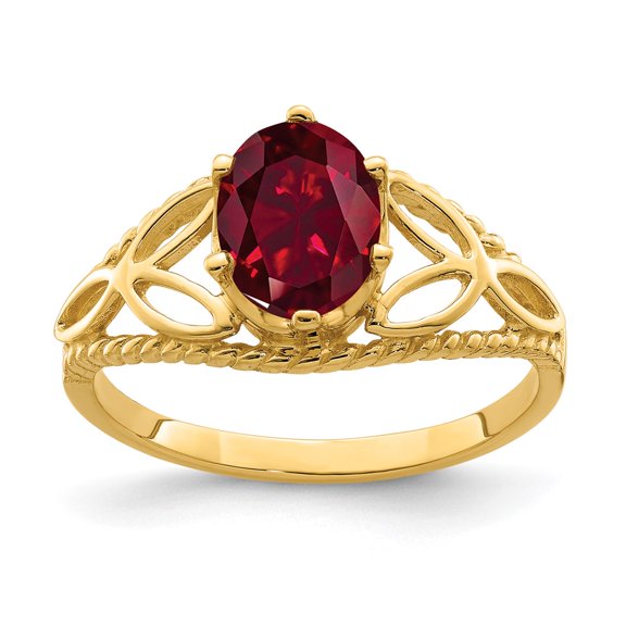 Primal Gold 14 Karat Yellow Gold 8x6mm Oval Created Ruby Ring