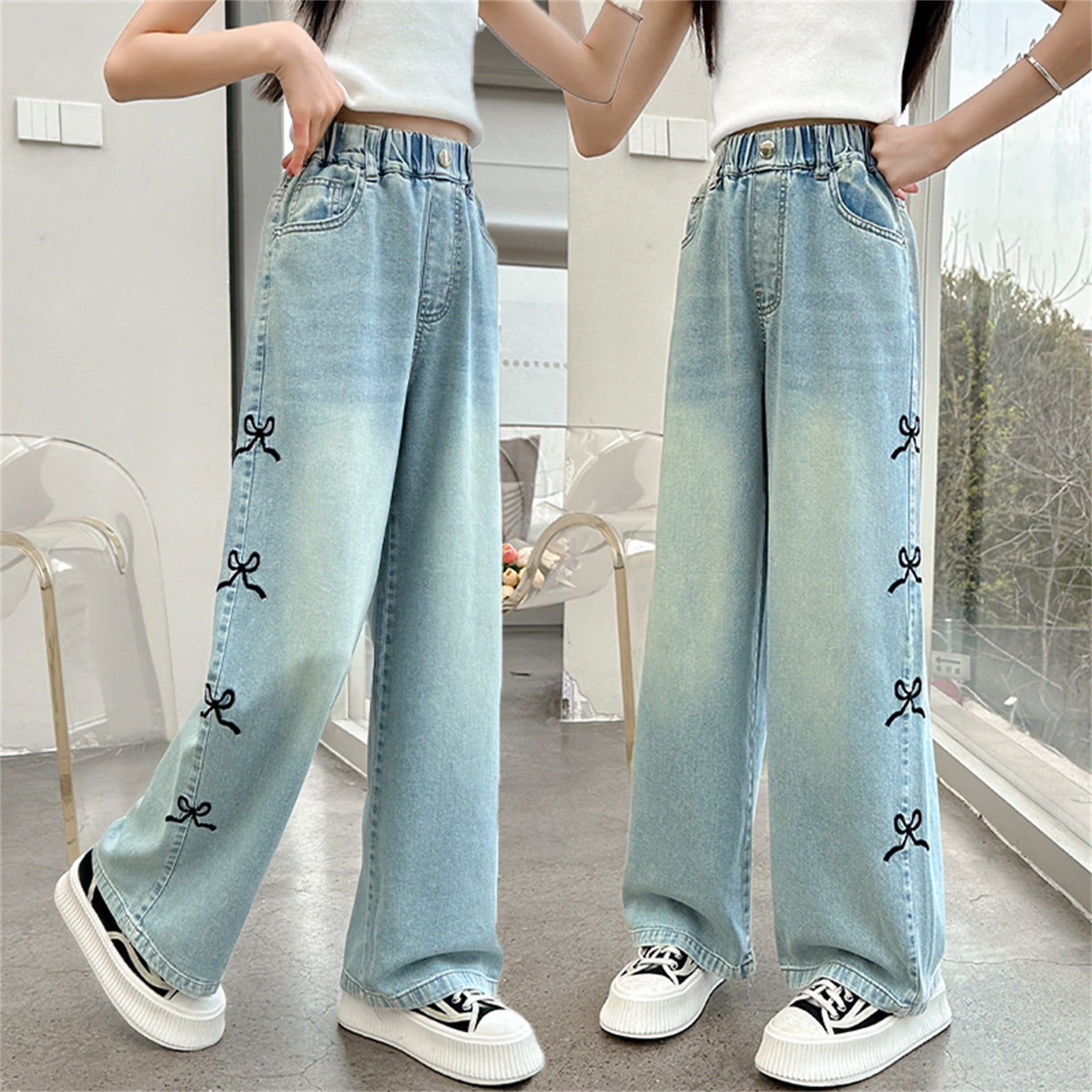 Jean Décontracté Brodé Pour Filles De 12 Ans, Pant... - Grandado