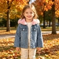 thumbnail image 2 of Mnyotv Girls Hooded Fleece-Lined Denim Jackets Outwear Long Sleeve Plush Coats Fall Winter Clothes for Little Girl Size 2-3 Years, 2 of 7