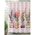 thumbnail image 2 of Valentines Flowers Shower Curtain Set, Waterproof Shower Curtains for Bathroom, Watercolor Floral Botanical Pink Plaid Washable Fabric Cloth Bath Curtain for Bathtub with Hooks 60x72 Inches, 2 of 6
