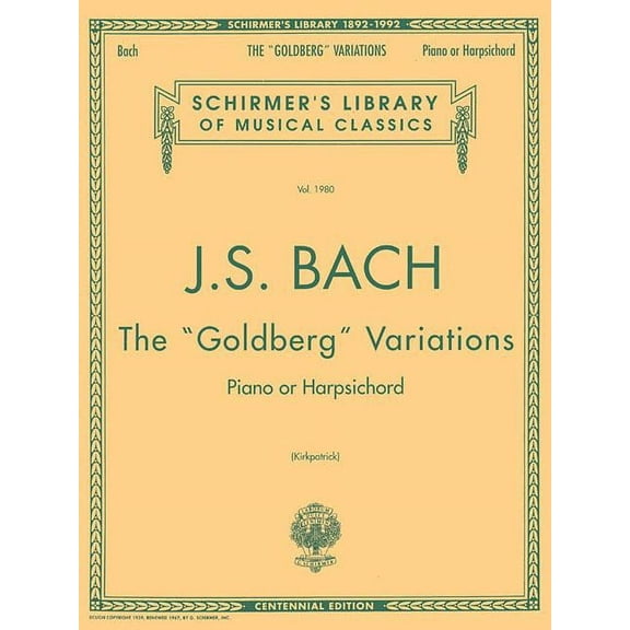 Schirmer's Library of Musical Class Bach Goldberg Variations Schirmer Library of Classics Vol. 1980 Advanced Piano Sheet Music, Book 1980, (Paperback)