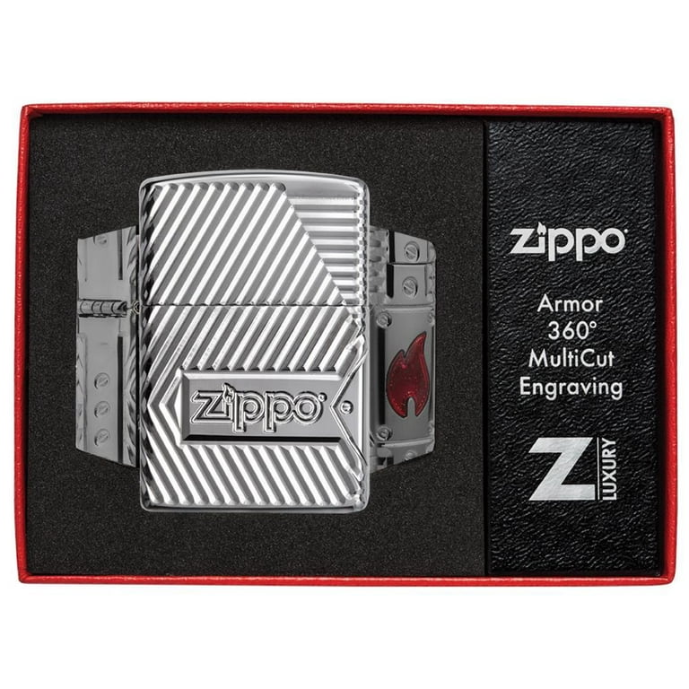 Zippo High Polish Chrome Pocket Lighter, Armor Design, 360Â