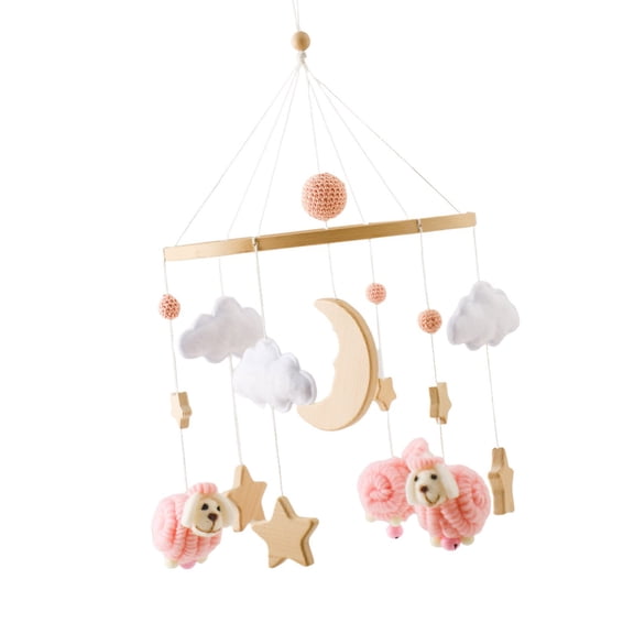 Handcrafted Wooden Star Sheep Nursery Mobile For Newborns Visual Auditory Development