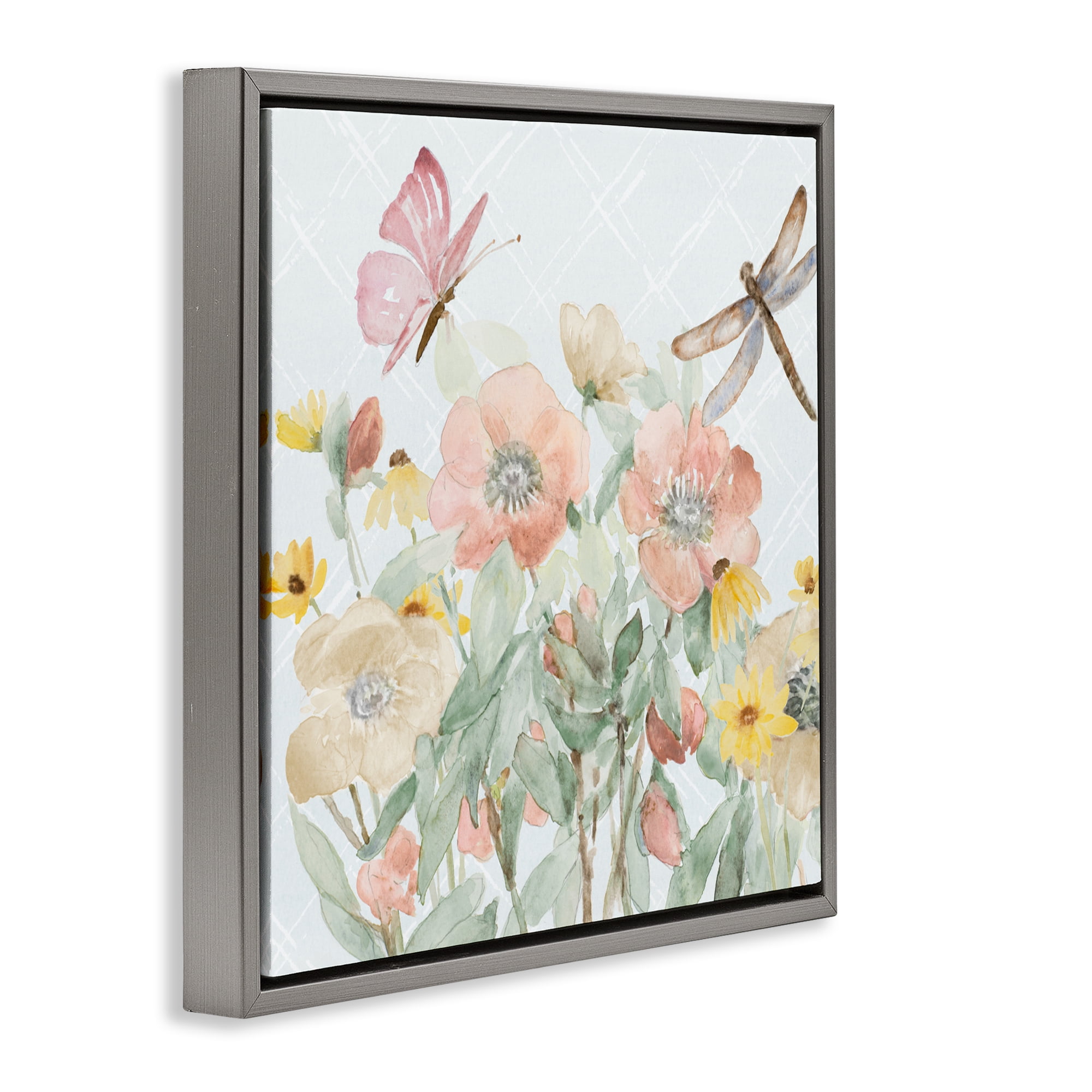 Stupell Industries Garden Joy with Insects Gray Framed Floater Canvas Wall Art, design by Lanie Loreth