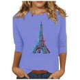 thumbnail image 3 of Pompotops T-shirt Ample Imprimé Mode Femme Manches 3/4 Blouse Col Rond Hauts Décontractés Liquidation, 3 of 4