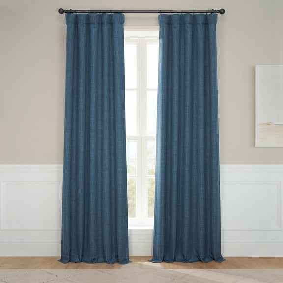 Story Blue Faux Linen Room Darkening Curtain (1 Panel), Story Blue, 50W X 108L