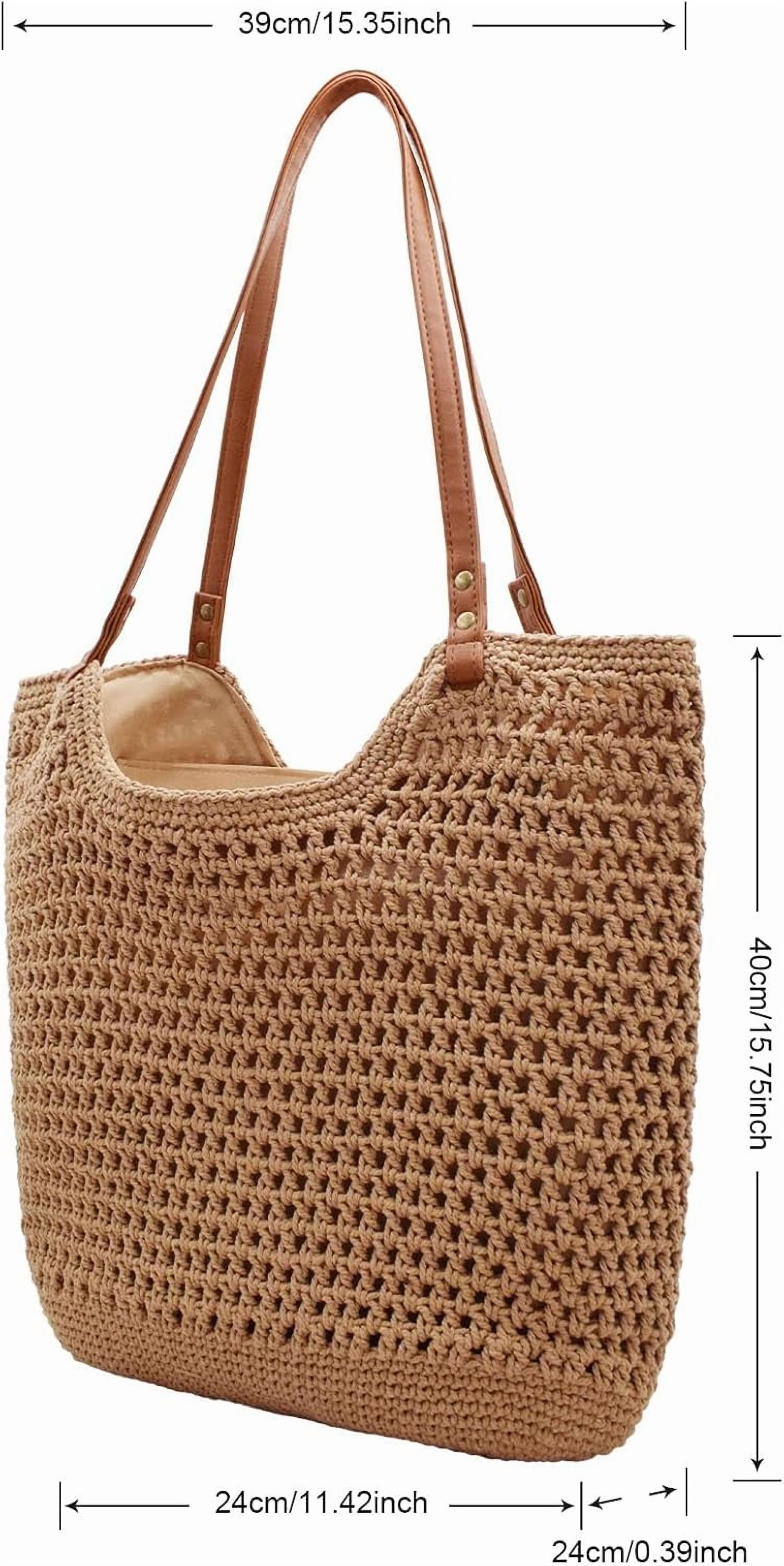 CAILDANL Boho Crochet Summer Handbag Handmade Cotton Rope Knit Shoulder Bags for Women Bohemia Tote for Travel