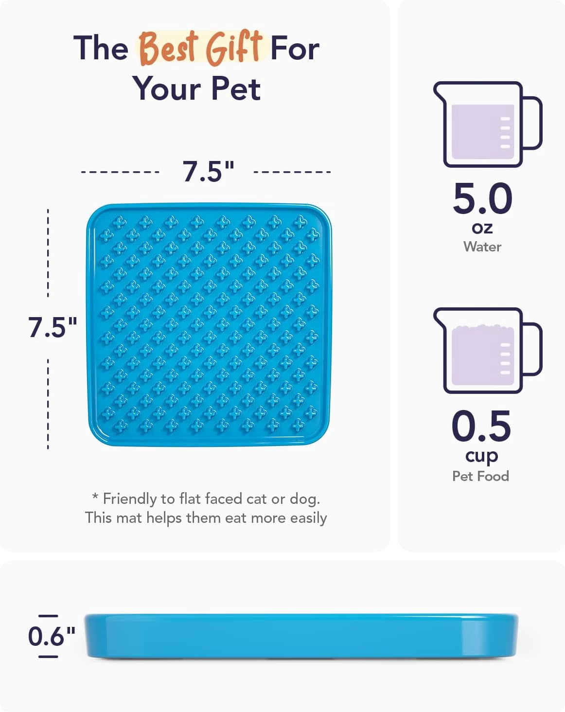 Slow Feeder Dog Bowl, 7.5 Inch Lick Mat for Medium and Large Breed, Anxiety Relief Licking Mat, Puzzle Feeder for Peanut Butter, Treats, Pet Enrichment Toys, Cross Blue