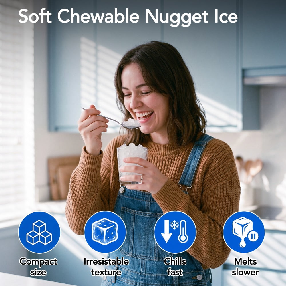 CRZOE 15KG/24H Countertop Ice Maker, Extruded Ice Machine with 1.1L Water Tank & 0.6kg Ice Storage, LED Control, Auto Cleaning, Fingerprint-Resistant 430 Stainless Steel Body for Home/Kitchen/Bar