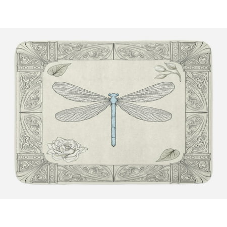 - Dragonfly Bath Mat, Hand Drawn Royal Ancient Style Rose Petals Leaves and Ornate Figures Design, Non-Slip Plush Mat Bathroom Kitchen Laundry Room Decor, 29.5 X 17.5 Inches, Black Pale Blue, Ambesonne