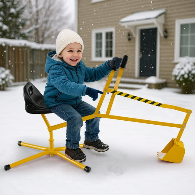 Gymax Kids Ride on Sand Digger w/ 360° Rotatable Seat Flexible Shovel for Dirt Snow