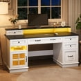 thumbnail image 4 of SAIYA Farmhouse Executive Desk with Drawers Computer Desks with File Drawers, Power Outlet and Led Lights, Executive Office Desk with Storage Cabinet and Monitor Shelf for Home Office, White, 4 of 5