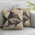 thumbnail image 3 of Ocean Marine Life Pillow Covers Linen Sea Theme &amp; Beach with Anchor/Sailboat Decorative Throw Pillow Case Cushion Cover " Set of (Retro Sea Animal), 3 of 5