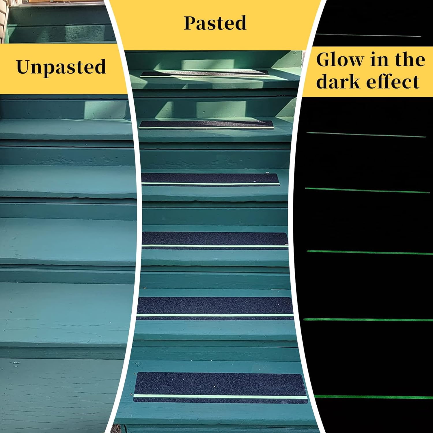 Grip Tape for Stair Non Slip 10-Pack Black Glow 6" x 24",Outdoor Steps Treads Anti Slip Weather Resistant Glow in Dark