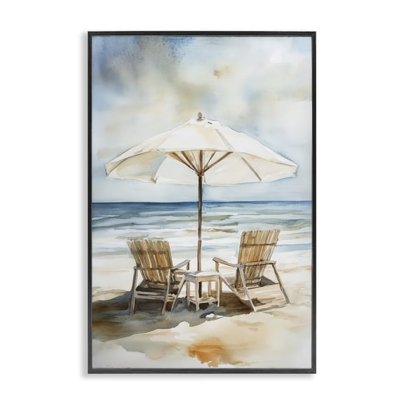 Stupell Industries Coastal Watercolor Paradise Beach Scene Black Framed Giclee Art, 12 x 18, by Petals Prints Design