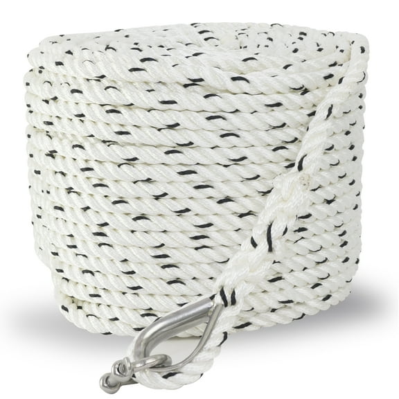 Five Oceans Anchor Line 9/16 inch x 200 ft - Anchor Rope Line - Marine Premium 3-Strand White Nylon - Stainless Steel Thimble and Schakle - Ideal for Mooring Anchoring Towing - FO4487-C200