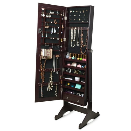 Jewelry Armoire Lock Organizedlife Brown Standing Wooden Mirrored Jewelry Armoire Organizer Cabinet Case with Lock ()