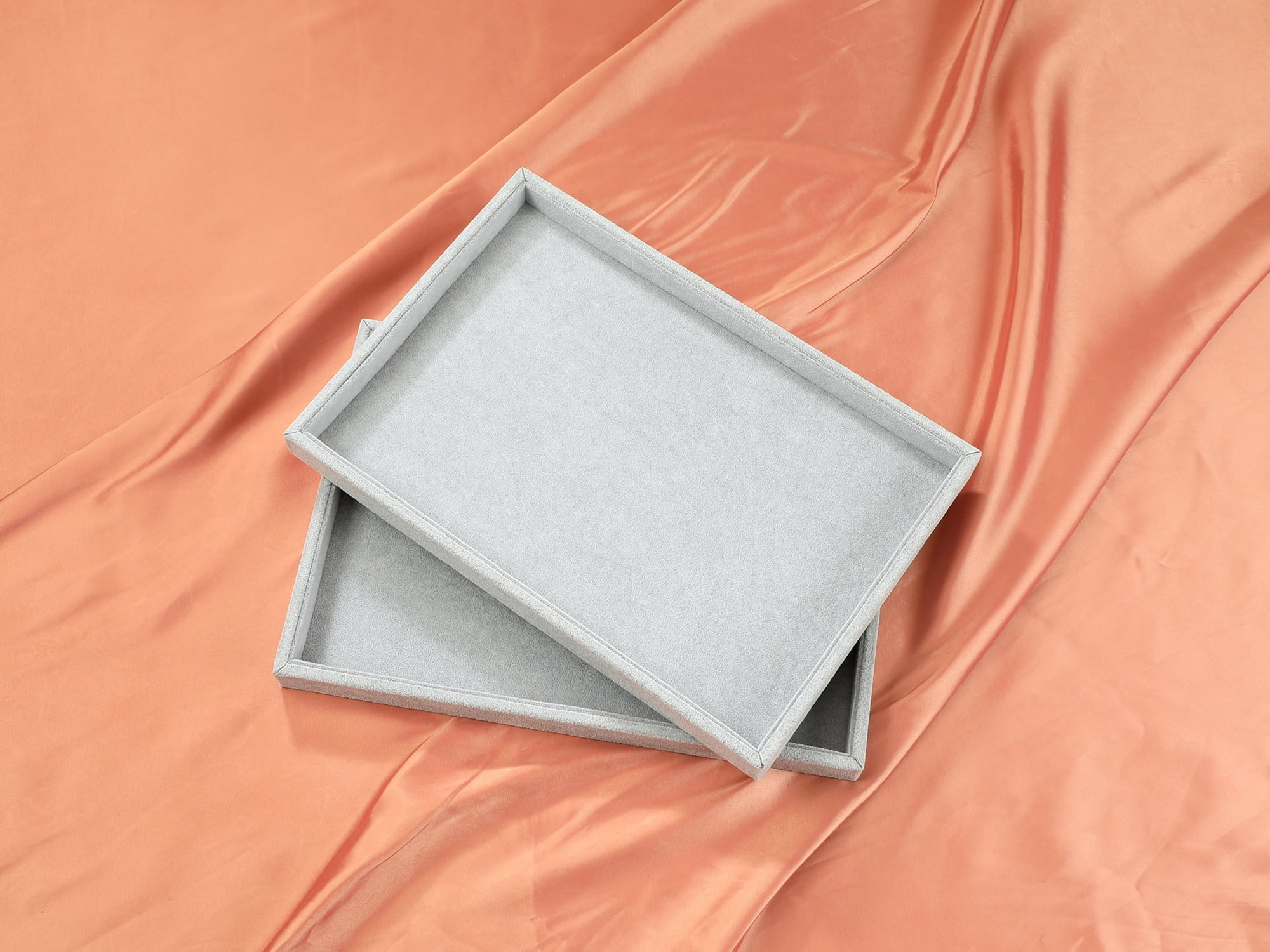 Unique Bargains 2 Pieces Velvet Jewelry Boxes Organizer Trays with Removable Dividers Gray Flat Tray
