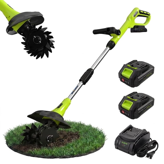 20V Cordless Garden Tiller Cultivator 2x2.0Ah Batteries 9" 4 Steel Tines