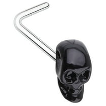Body Accentz Nose Ring Black 3D Skull Head L-Shape Nose Stud 316L Surgical Steel