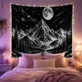 thumbnail image 2 of Mountain Lake Monochromatic with Nocturnal Detailed Anchored, Mystical Fantasy for Space Lovers, Wall Decor, Housewarming Gift, Tapestry Wall Hanging for Dorm and Living Room, 2 of 7