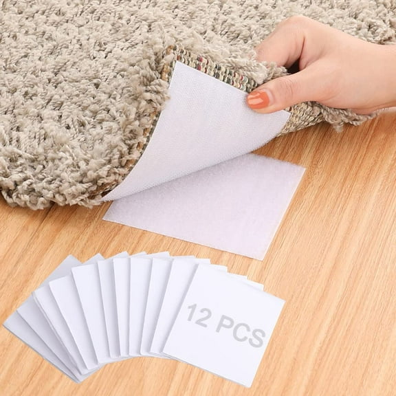 12 Pcs Rug Grippers, Hook and Loop Grippers for Rug and Carpet, Non-Slip Reusable Rug Pads (White, 12 Pcs)