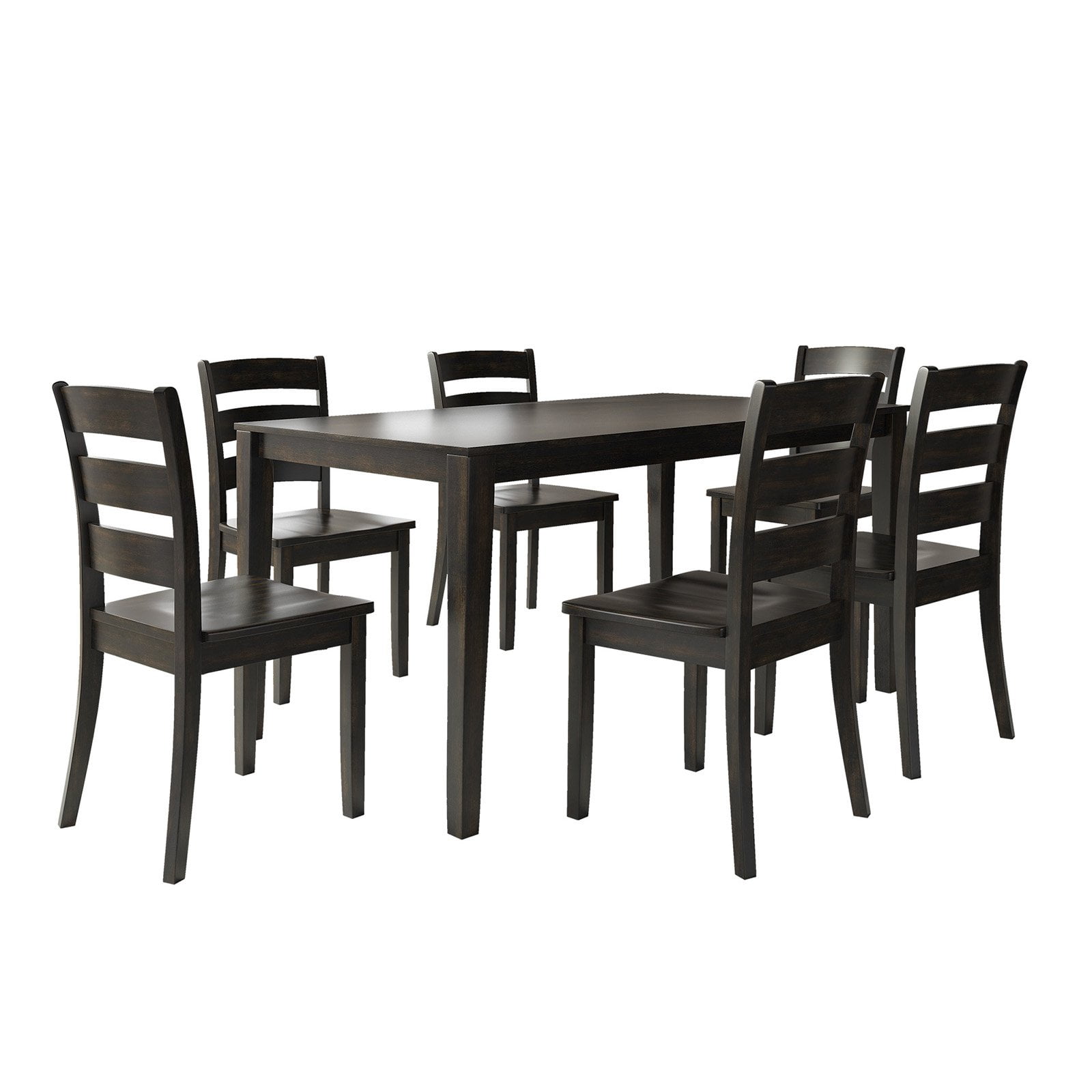 Lexington Large Wood Dining Set with 6 Ladder Back Chairs, Black