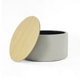 thumbnail image 2 of HomePop Large Modern Round Storage Ottoman with Wood Lift-Top Lid, Light Gray/Natural, 2 of 12