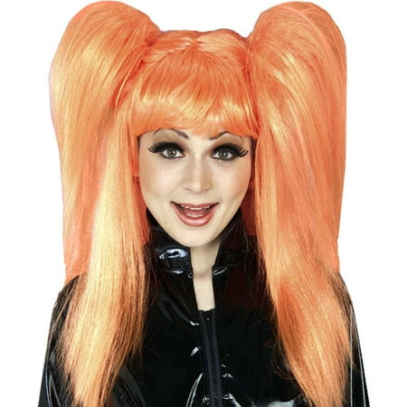 Adult Womens 80s Orange Comic Cutie Big Hair Costume Ponytail Wig