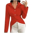 thumbnail image 2 of Aobny Classy Womens Shirts Red Formal V-Neck Wrap Long Sleeve Solid Blouse Juniors Tops Trendy, 2 of 6