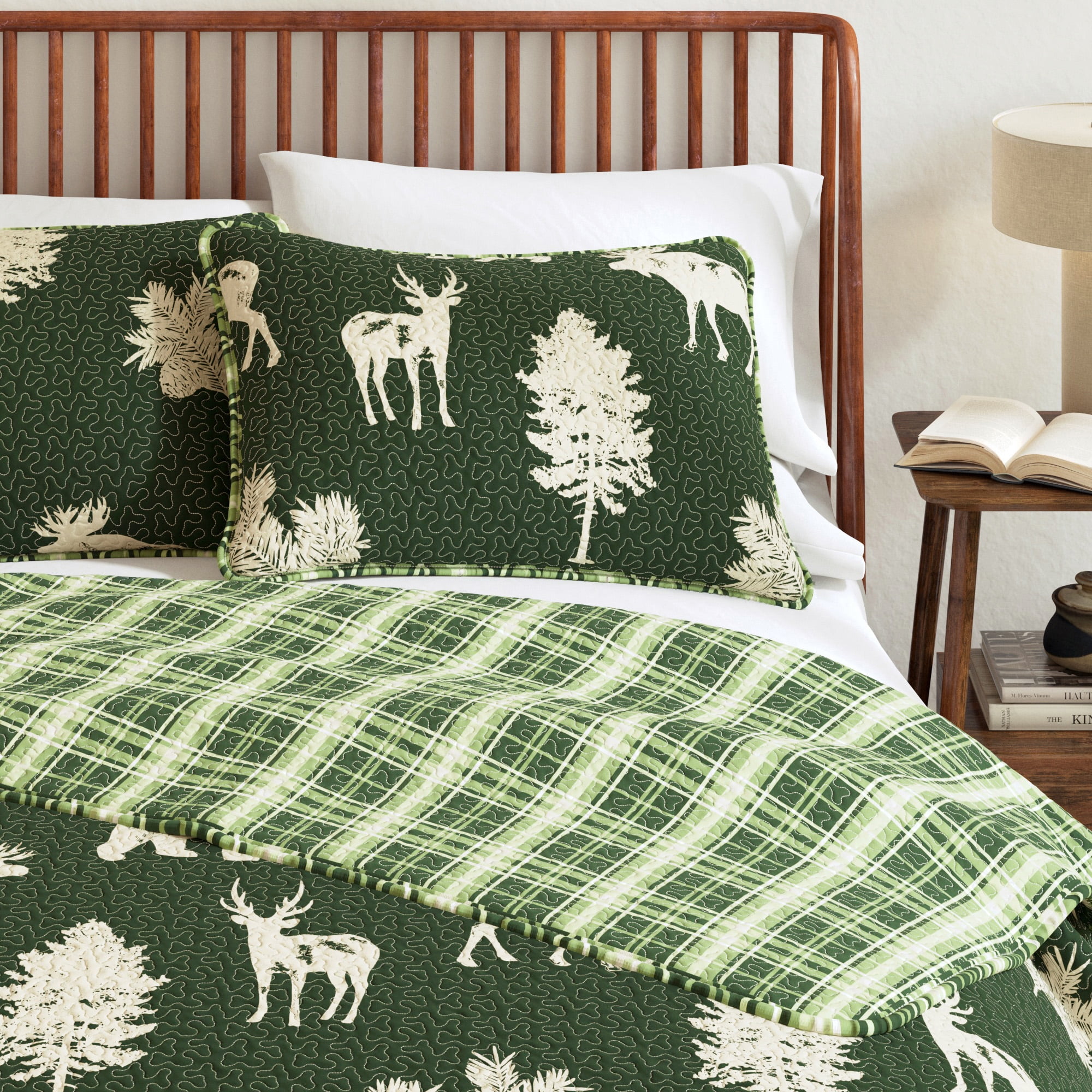 Great Bay Home Rustic Lodge Reversible Reversible Quilt Set With Shams (King, Rio Ridge - Forest Green)