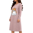 thumbnail image 5 of Taqqpue Womens Cotton Sleep Dress Long Sleeves Crew Neck Halloween Skeleton Print Loose Knee Length Nightshirt Casual Oversized Lounge Pullover Nightgown for Women Plus Size, 5 of 7