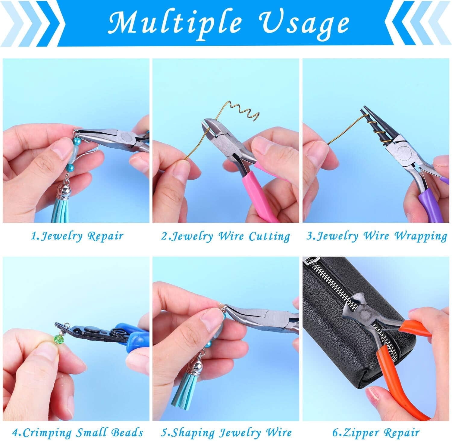 TAETOE Jewelry Making Tools Kit: 8pc Set, Including Needle Round Nose, Wire Cutters, Crimper & End Nippers for Beading & Craft