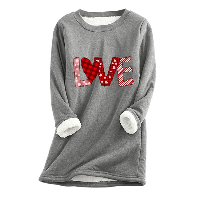 Birdeem Womens Fall/Winter Oversized Valentines Day Printed Top with Thickened and Plush Insulation and A Snug Base Shirt