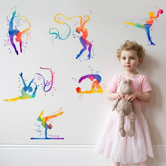Gymnastics Wall Stickers Rhythmic Gymnastics Wall Art Stickers Watercolor Gymnastics Wall Decals Peel and Stick Vinyl Decor for Living Room Bedroom Wall Decor Gymnastics Girl Gifts