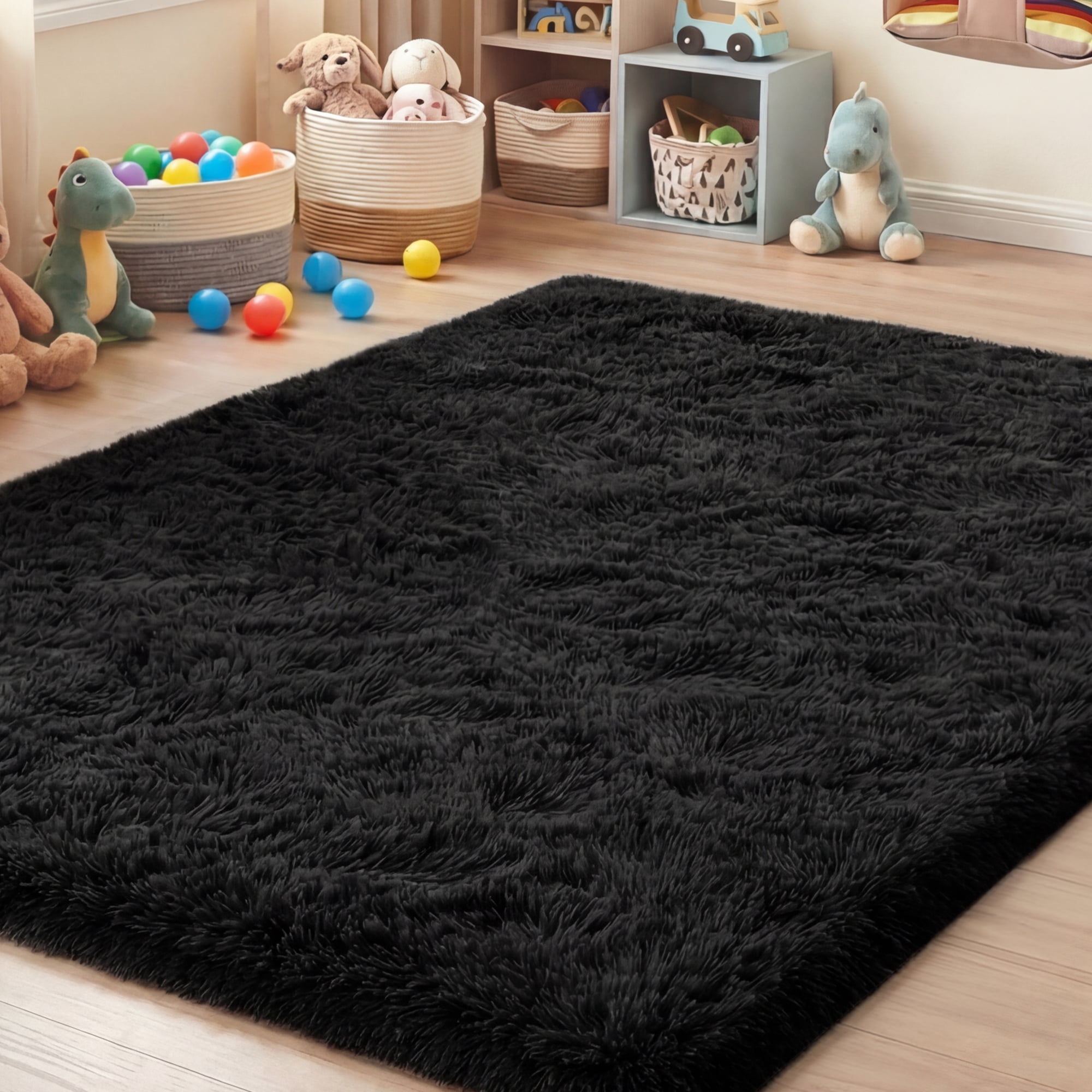 Lalado 8ft x 10ft Area Rug, Soft Fluffy Indoor Shag Area Rugs for Living Room Bedroom Decor Carpet, Black