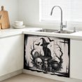 thumbnail image 3 of Halloween Cabinet Curtains 28"W x 35L, Retro Fall Spooky Cats Skulls Bones Bats Branches Under Sink Skirt for Bathroom Vanity Kitchen Self Adhesive, Dust-Proof Privacy Curtain for Closet Shelves, 3 of 9
