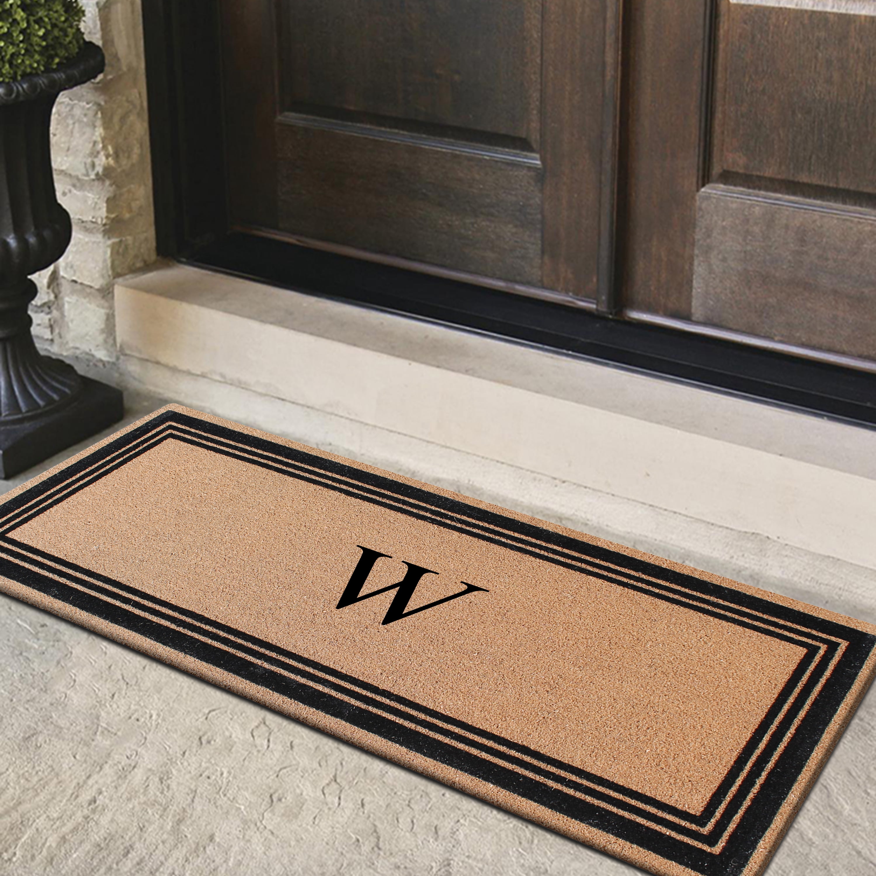 A1HC Natural Coir Flock Monogrammed Door Mat for Front Door, 36x72, Anti-Shed Treated Durable Doormat Outdoor Entrance, Heavy Duty, Thin Profile, Easy to Clean, Long Lasting, Front Door Entry Doormat