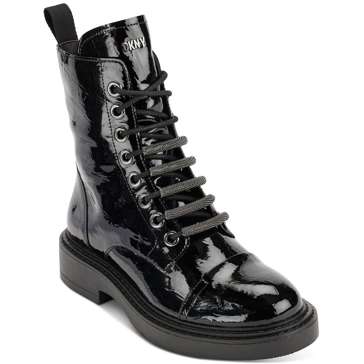 DKNY Womens Malaya Patent Leather Ankle Combat & Lace-up  display picture 1
