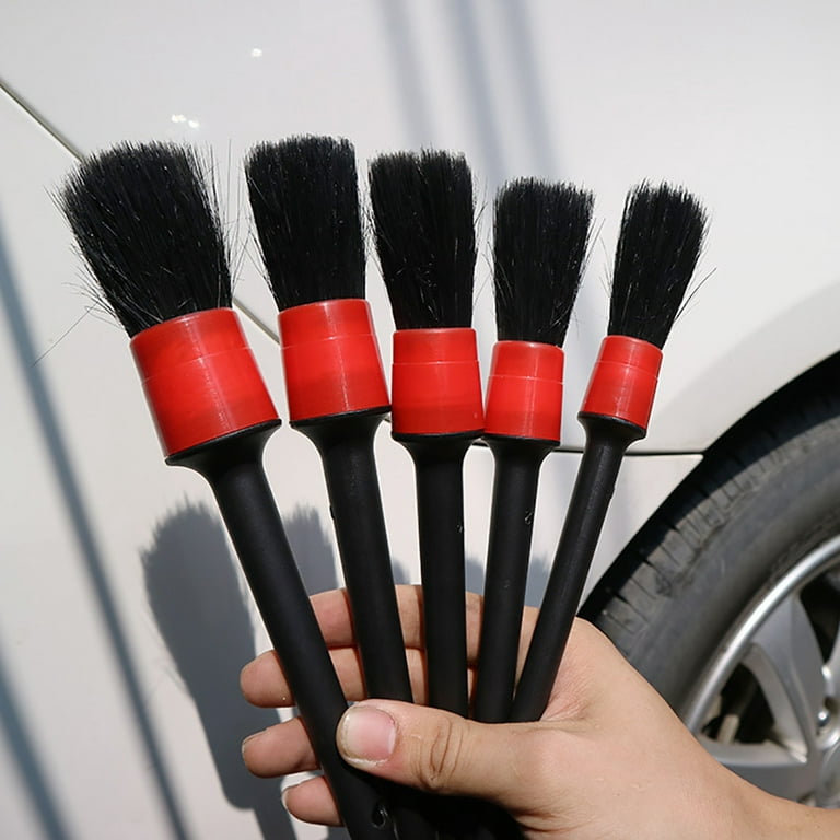 Manfiter 5pc Car Detailing Brush | Natural Boar Hair Detail Brush |  Automotive Detail Brushes Kit for Cleaning Car Interior Exterior
