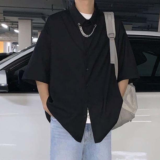 Camisa De Manga Larga Con Cuello En V Para Hombre, Ropa Informal Con