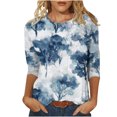thumbnail image 2 of ICHUANYI Clearance Women's Fashion Printed Loose T-shirt 3/4 Sleeves Blouse Round Neck Casual Tops(Blue, XXL) ICHUANYI WER2023081403390, 2 of 5