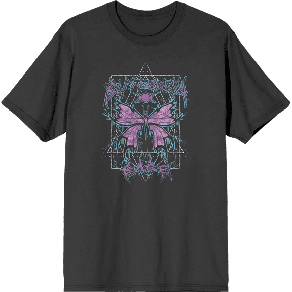Distressed Black Metal Butterfly Adult Charcoal Crew Neck Short Sleeve Tee-XL