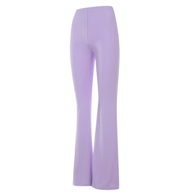 Women's Spring Purple Casual Elastic High Waist Flared Pants Trousers