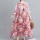 thumbnail image 2 of Vestido de lino de algodón para mujer Bolsillos con estampado floral Media pantorrilla O-cuello suel Meterk 2, 2 of 7
