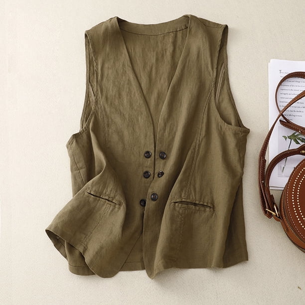 Chaquetas y abrigos casuales sin mangas y sin capucha para mujer, chaleco de lino vaquero, cárdigan informal de tendencia sin mangas de mezclilla, abrigo para mujer