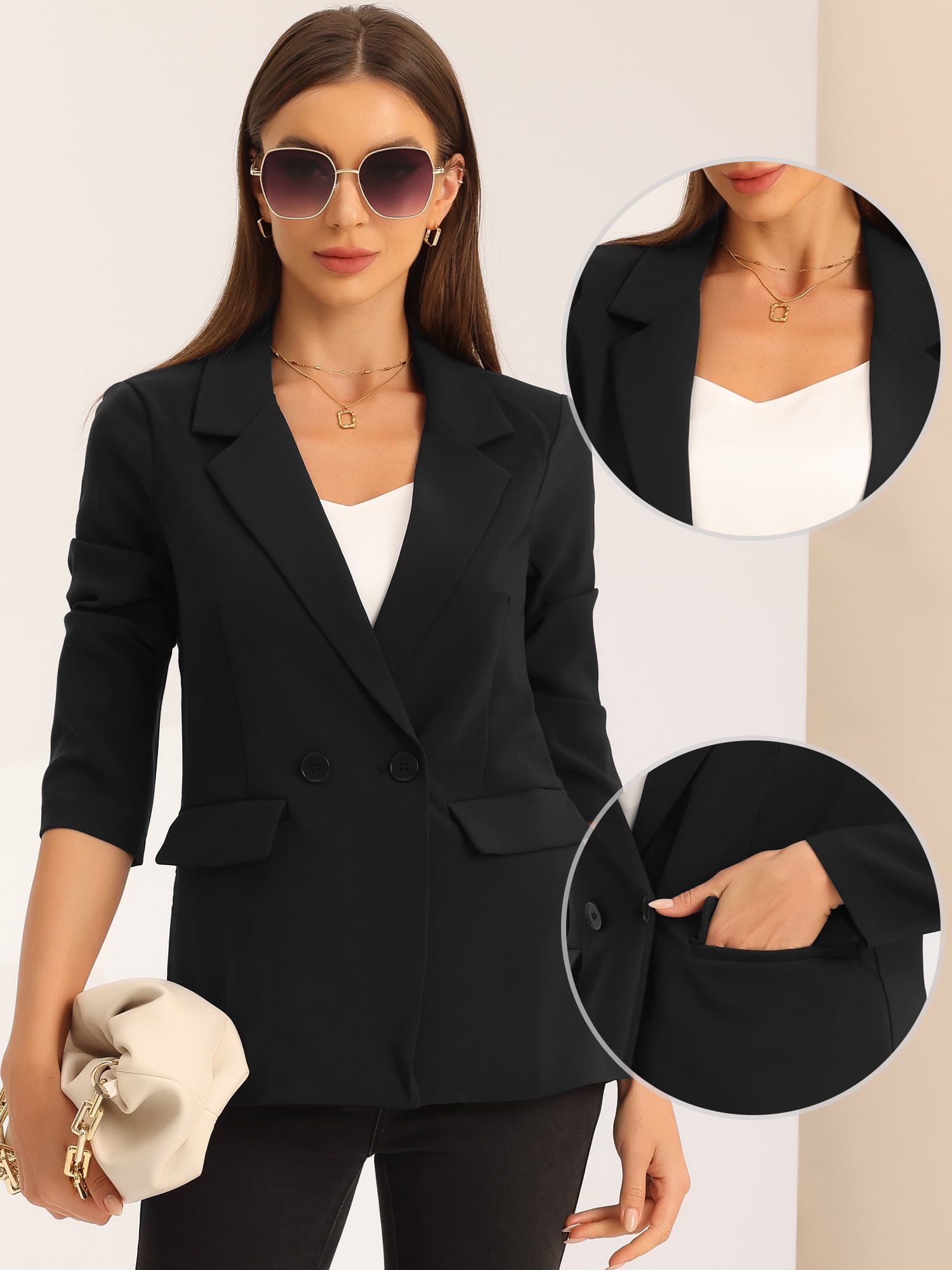 DARING DIVA Double Breasted Work Office Blazer XS Black
